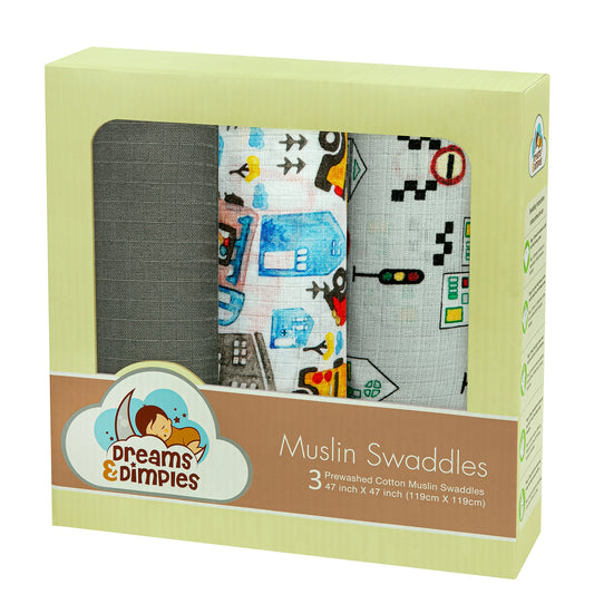 Muslin Swaddles - Pack of 3's - On the Road