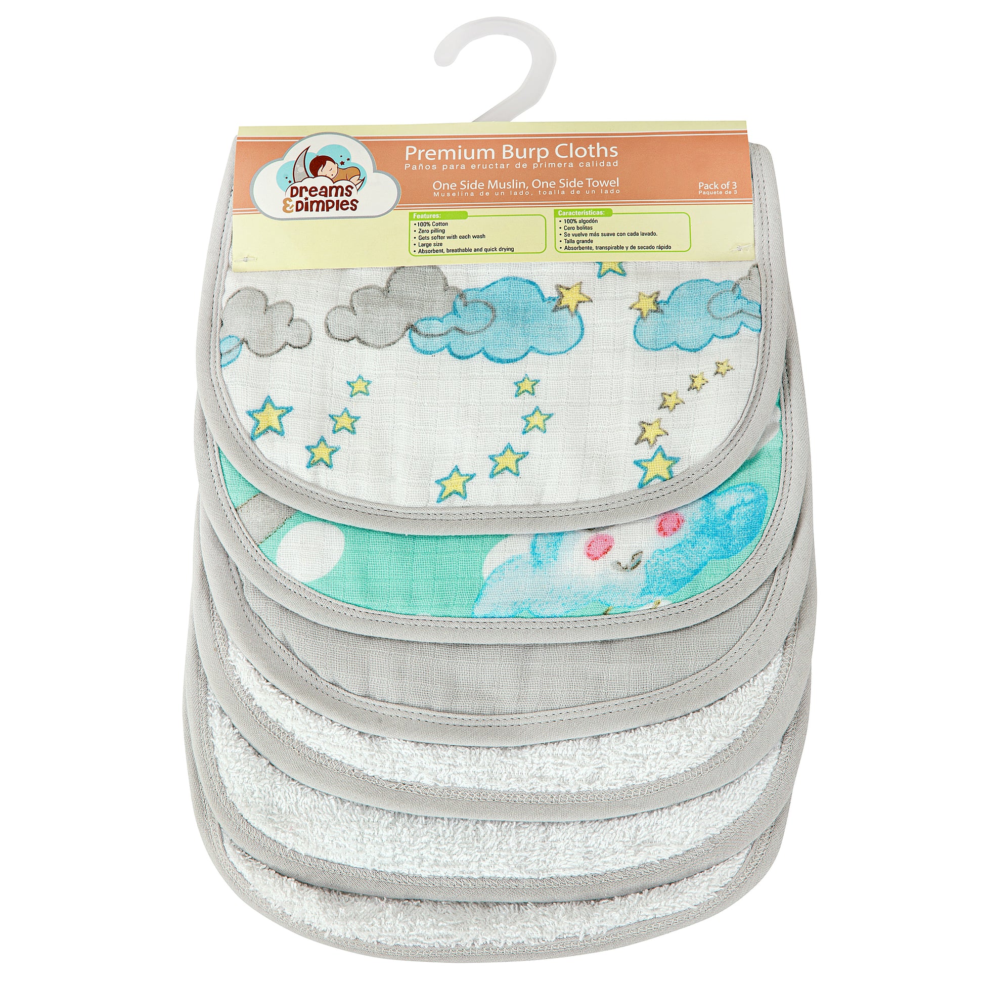 Burp Cloths - Pack of 3s - Dream World - Dreams & Dimples