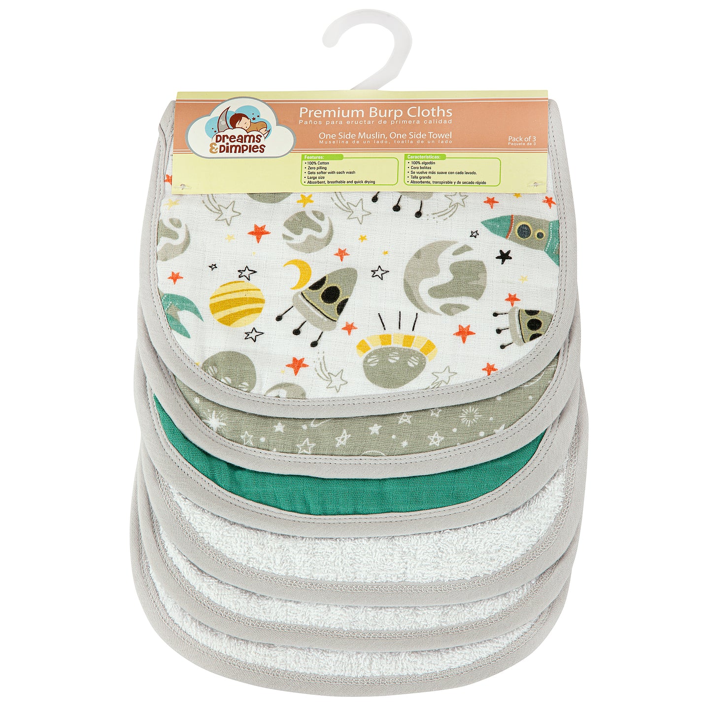 Burp Cloths - Pack of 3's - Gimme Some Space - Dreams & Dimples