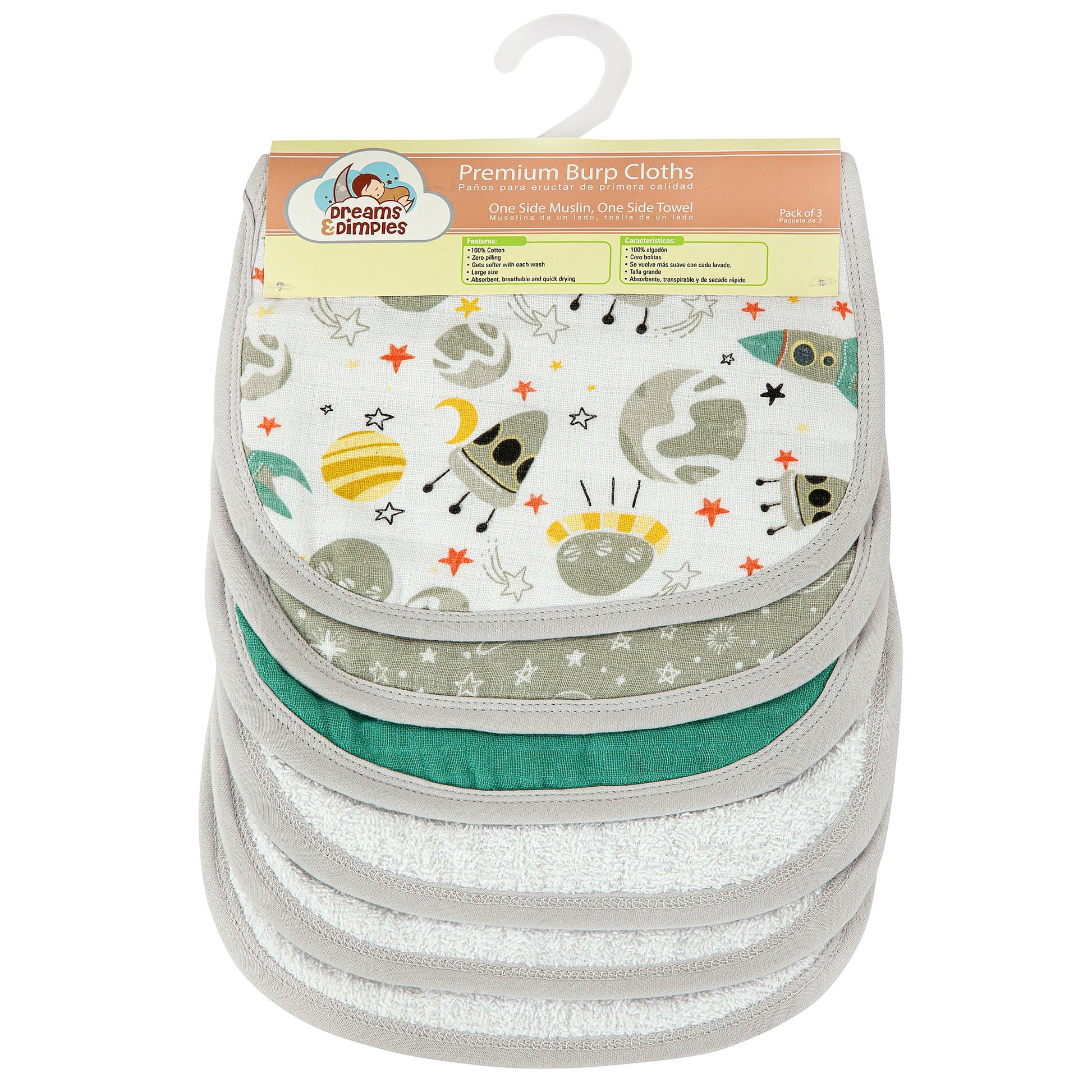 Burp Cloths - Pack of 3's - Gimme Some Space - Dreams & Dimples
