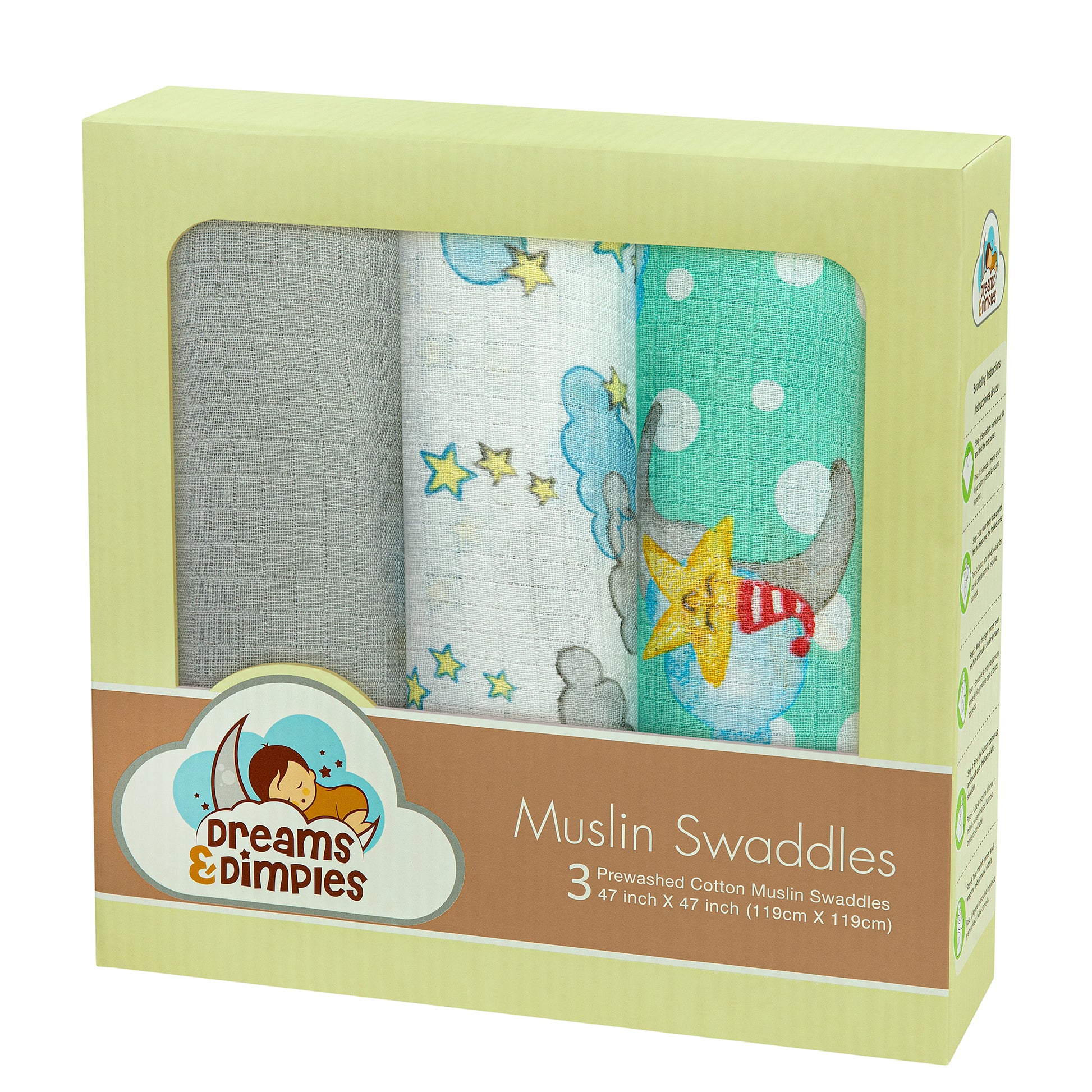 Muslin Swaddles - Pack of 3's - Dream World - Dreams & Dimples