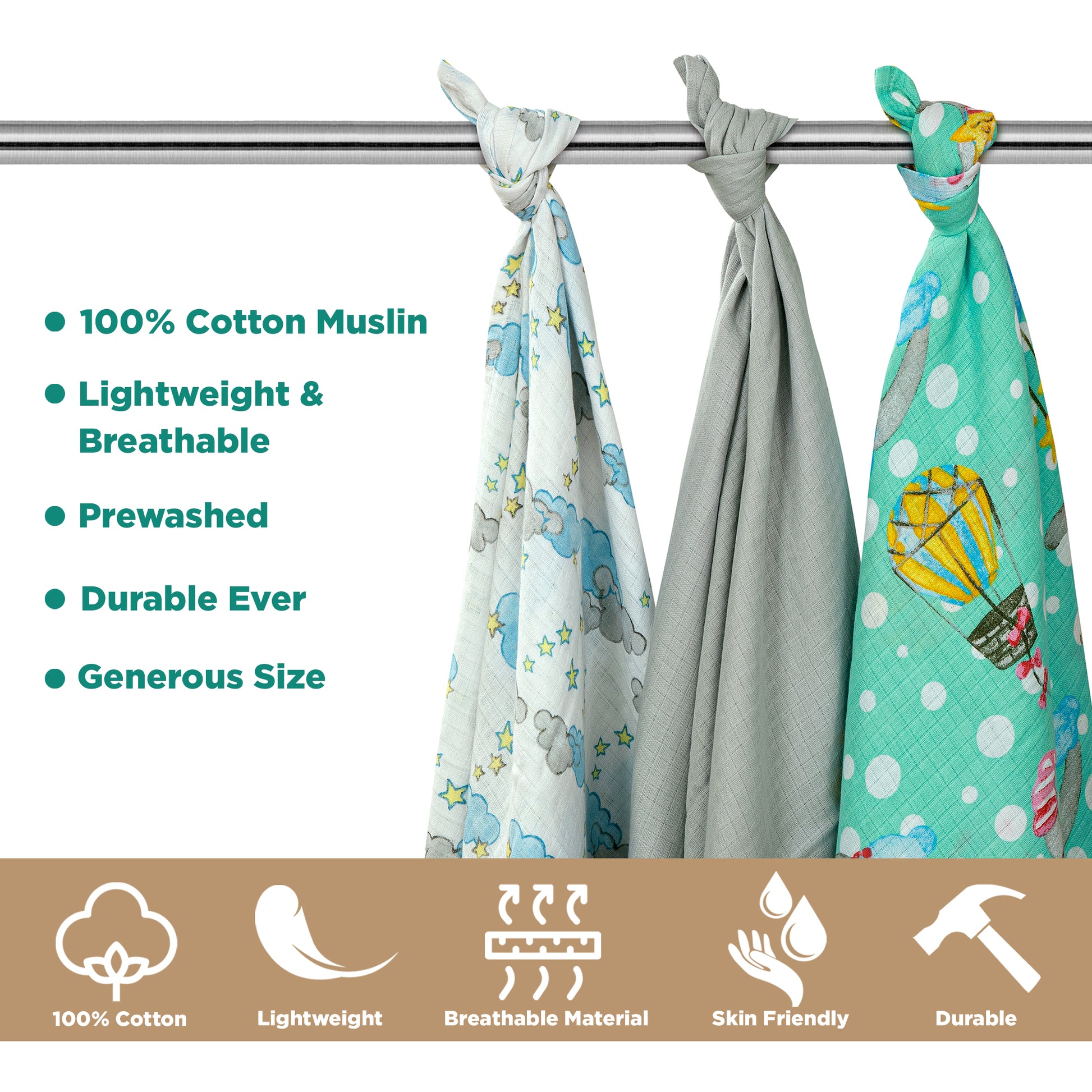 Muslin Swaddles - Pack of 3's - Dream World - Dreams & Dimples